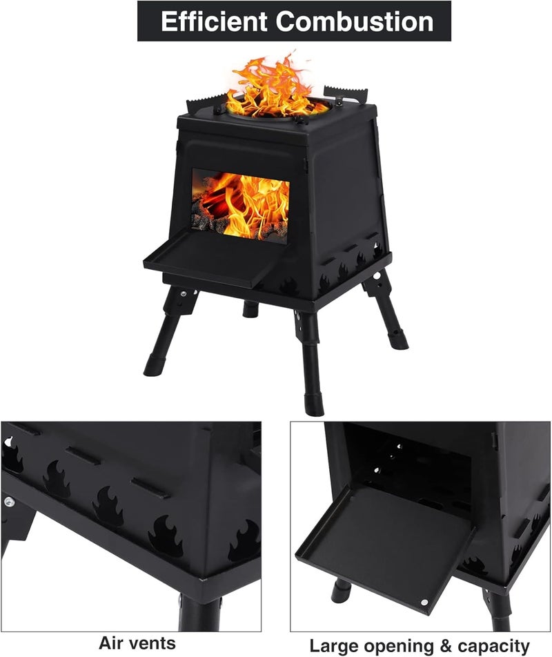 Lineslife Wood Burning Camp Stove, Portable Cast Iron Camping Wood Stove, Black Woodstove with Carrying Case for Backpacking Outdoor Cooking - Image 5